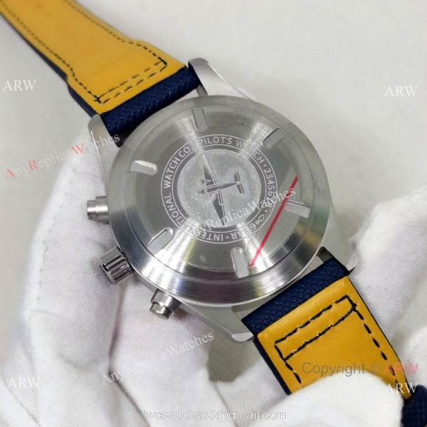 New Copy IWC Pilots Automatic Watch Orange Hand Blue Leather Strap 5
