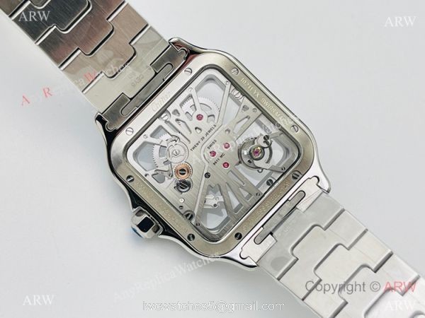 V8 Factory Super Clone Cartier Skeleton Santos Swiss Ronda4S20 Watch Stainless Steel Case 5