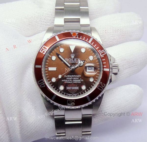 Classic Model Replica Rolex Submariner Brown Face Harley Davidson Edition Watch 5