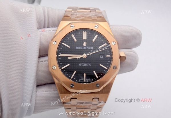 Replica Audemars Piguet Watches For Sale Royal Oak Rose Gold Black Dial Watch 5