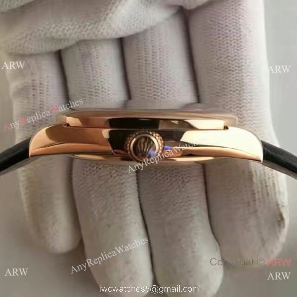 Swiss Replica Rolex Cellini Danaos Watch Rose Gold Black Face Automatic Movement 5