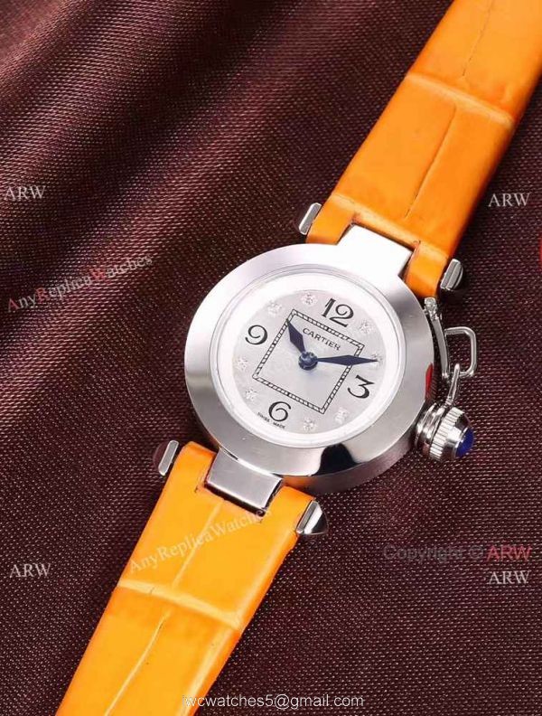 Best AAA Cartier Pasha Copy Watch SS Blue Dial Blue Leather 28mm 5