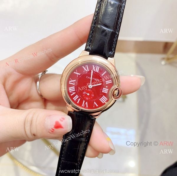 Red Dial Rose Gold Ballon Bleu Cartier Watch Lady 36mm 5