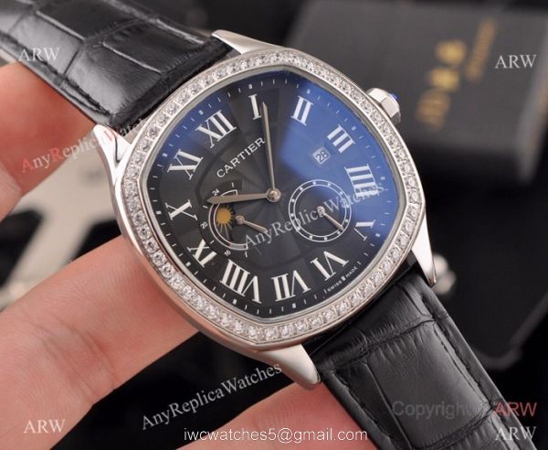 New Copy Cartier Drive de Moonphase Watch White Dial Black Leather Band 5
