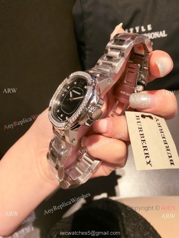 Replica Burberry Stainless Steel Black Dial Quartz Watch 34mm Women 5