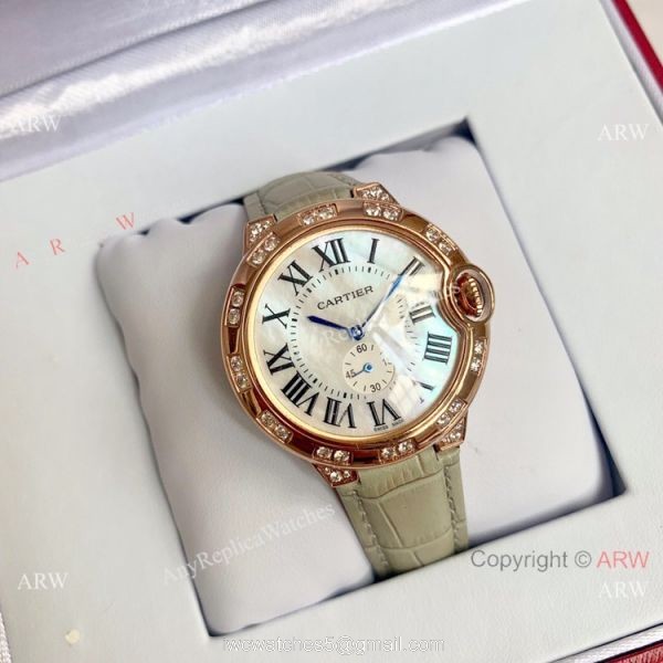 Cartier Ballon Bleu de Rose Gold White MOP Dial Watch 36mm 5