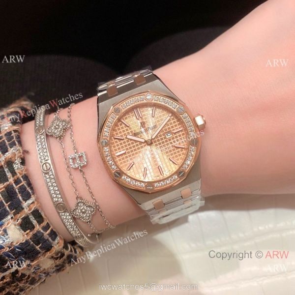 Clone Audemars Piguet Royal Oak Ladies Watch Two Tone Rose Gold Diamond 5