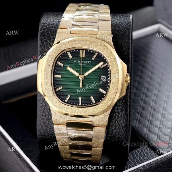 Copy Patek Philippe Nautilus Frosted Gold Watch with Luminous Dial Markers 5