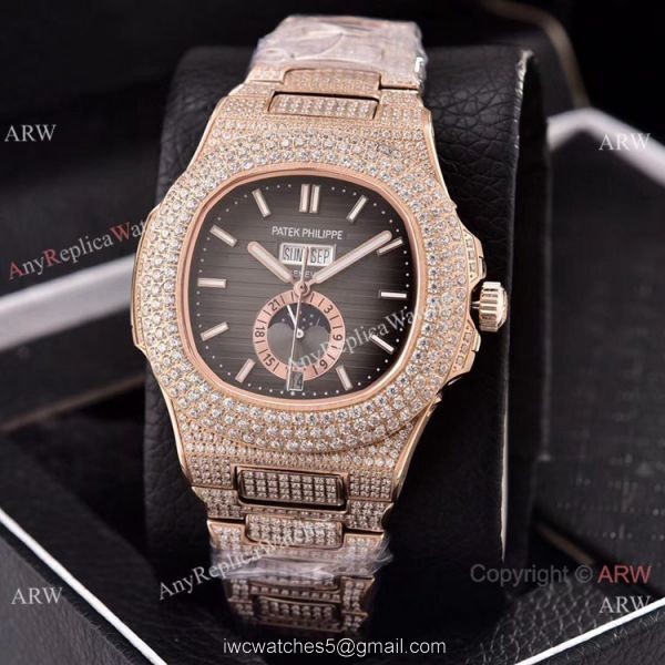 Patek Philippe Annual Calendar Copy Watches Iced Out Rose Gold Case 5