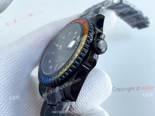 Replica Blaken Rolex Submariner Pink Markers Watch 40mm Rainbow Diamond Bezel Swiss Made 5
