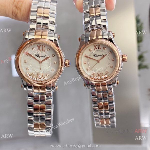 Copy Chopard Happy Sport Coral red 2-Tone Rose Gold Watches 5