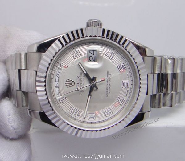 Rolex Daydate II Stainless Steel Silver Arabic Watch 41mm Rolex President Replica 6