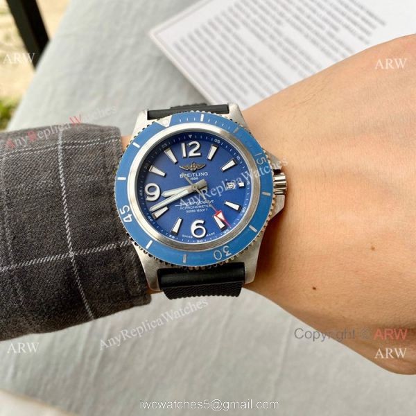 Breitling Superocean II 46mm Watches Blue Dial Blue Rubber Strap 6