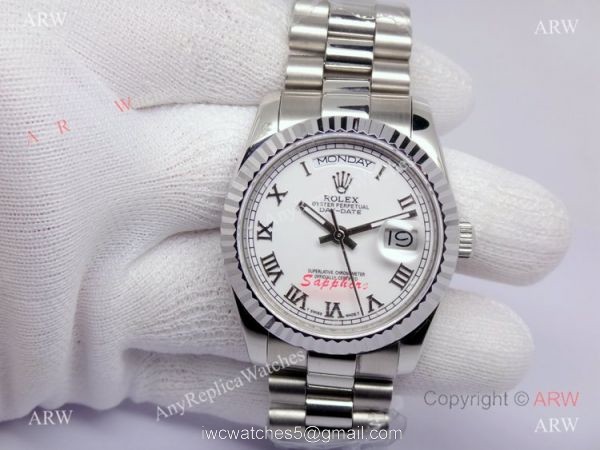 Rolex Day-Date Polished Stainless Steel White Dial Mens Replica Watch 6