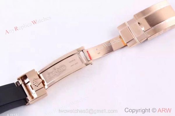 Replica Rolex Yachtmaster Watch Everose Gold Black Rubber Clone ETA2836 6