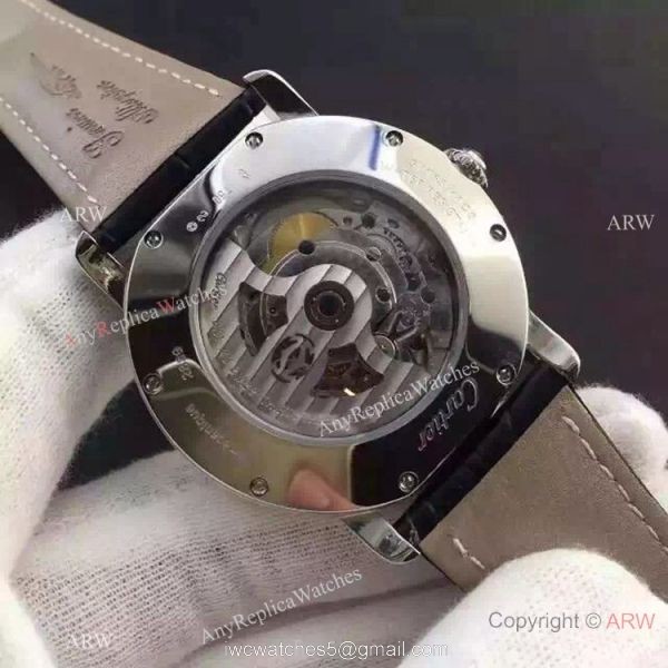 Copy Swiss Cartier Louis Moon Phase Watch SS Smooth Bezel 6