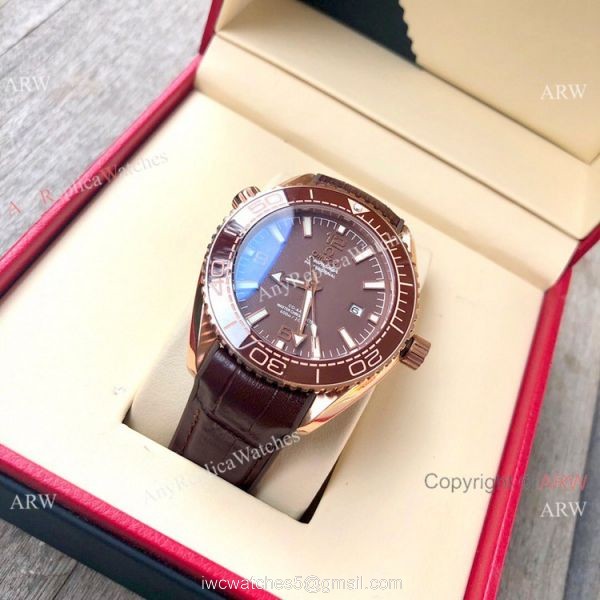 Replica Omega Seamaster Planet Ocean 600m Watch Rose Gold Brown Dial 6