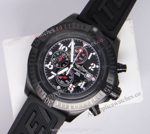 Replica Breitling Super Avenger Black Chronograph Rubber Strap 48mm 6