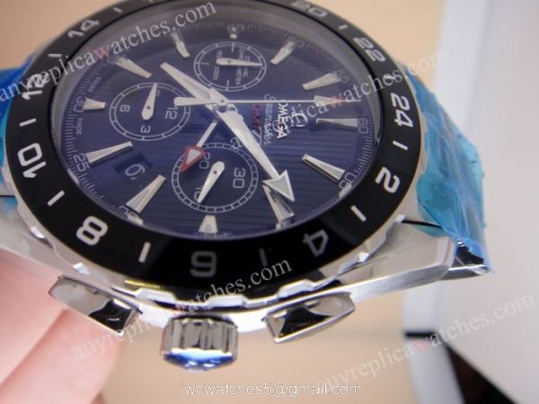 Omega Seamaster GMT Chronograph SS Black Face Best Omega Watches Replica For Sale 6