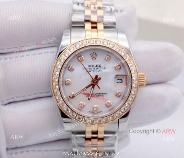 Copy Rolex Datejust Diamond Dial 2-Tone Rose Gold Jubilee White MOP Watch for Woman 31mm 6