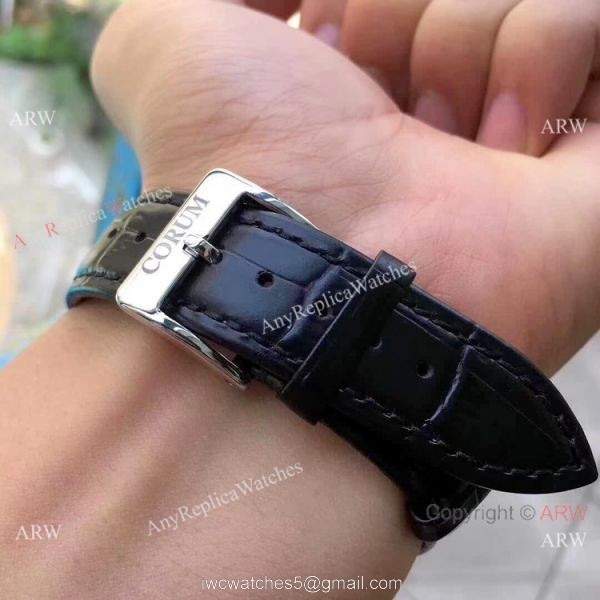 Replica Corum Skeleton Golden Bridge SS White Watch AAA Quality 6