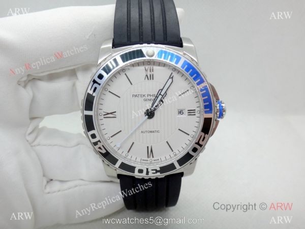 Clone Patek Philippe Geneve SS Black Blue Bezel Watch Automatic Movement 6