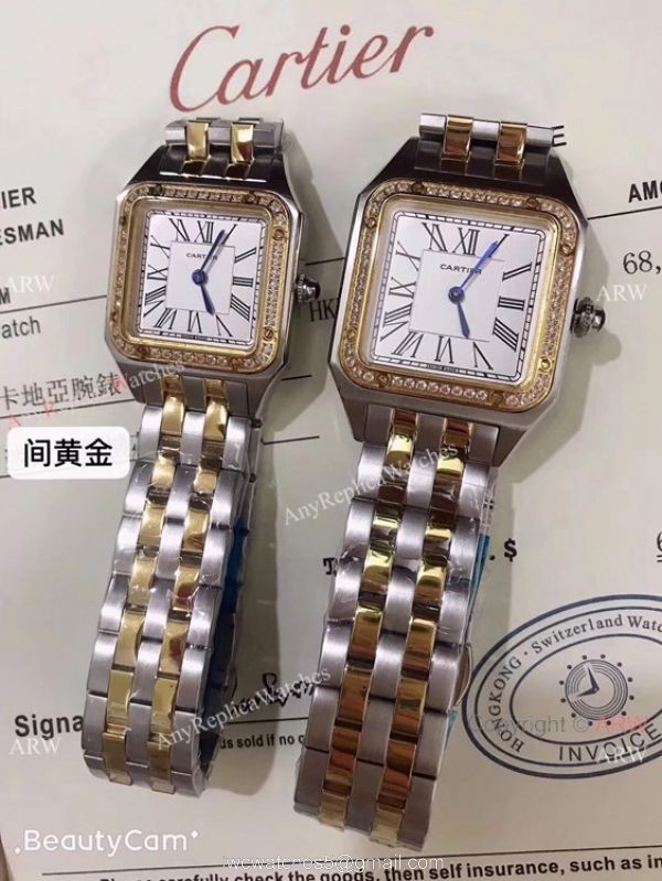 Two Tone Cartier Santos Diamond Replica Watch Lover watch New Replica 6
