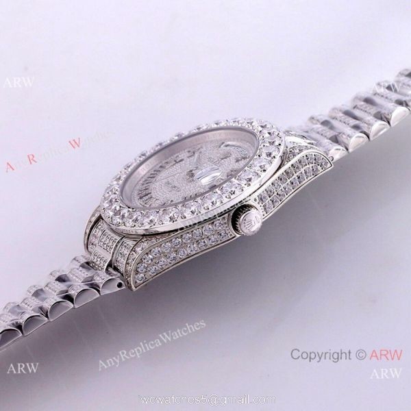 Day Date Rolex Diamond Bezel Replica Watch Stainless Steel Black Dial 43mm 6