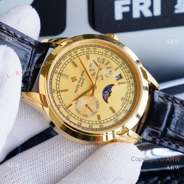 Swiss Patek Philippe Geneve Complications Moonphase Watches Gold Dial 6
