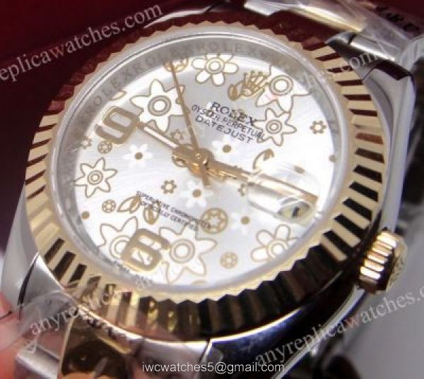 Rolex Datejust Fake Watch: Two Tone Silver Flower Face 36mm Mens Watch 6