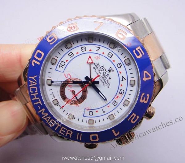 2-Tone Rose Gold Rolex Yachtmaster II Watch Blue Ceramic 44mm 6