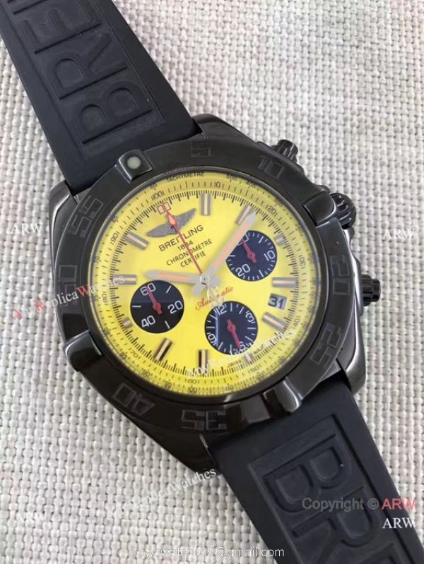 Breitling B01 Chronograph Watch Yellow Face Black Rubber band 6