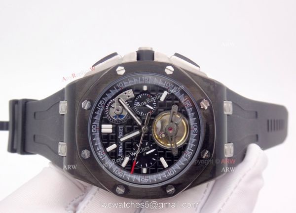Replica 44mm Audemars Piguet Royal Oak Offshore Black Steel Tourbillon Watch 6