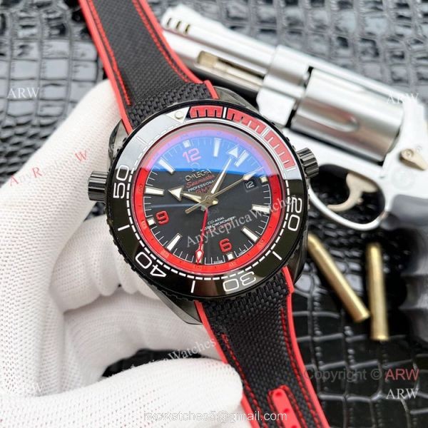Faux Omega Seamaster Planet Ocean GMT Watches Blue Case 6