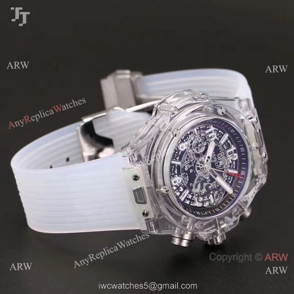 2018 Baselworld Hublot Unico Sapphire Replica White Rubber All Transparent Case Hublot Big Bang Watch 6
