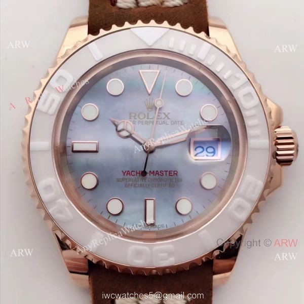 Rolex Rose Gold Yachtmaster Replica Watch 40mm Purple MOP Face 6