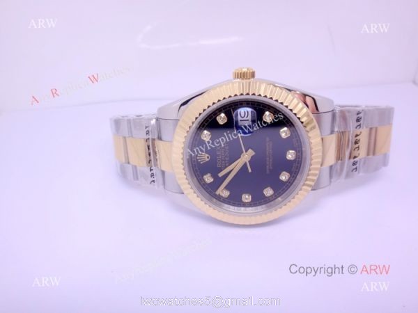 Rolex Datejust Diamond Dial 2-Tone Oyster Black Face Replica Watch 40mm 6