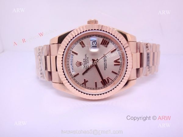 New Replica Rolex Day Date Rose Gold Roman Markers Watch 40mm 6