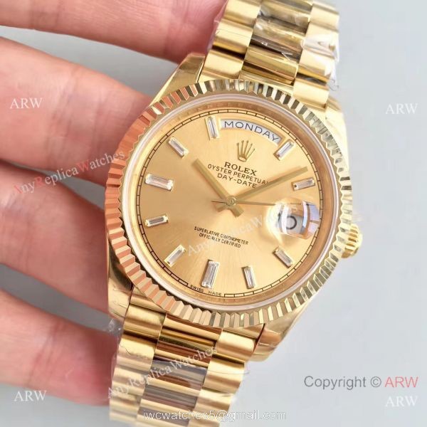 Rolex Day Date II All Gold President band Mens Copy Watch Diamond Markers 6