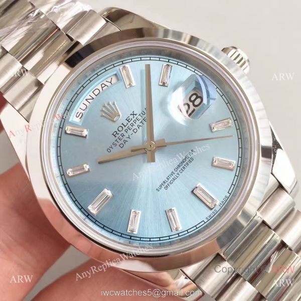 Rolex Day-Date II Light Blue Face Diamond President Band Replica Watch 6