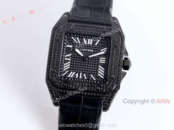 AAA Replica Cartier Santos Black Diamond Watch Automatic 6