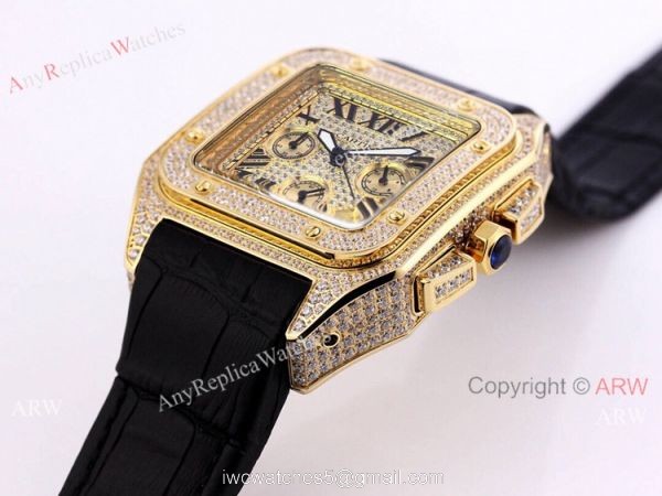 Knockoff Cartier Santos De Chronograph Iced Out Watch 45mm Men 6
