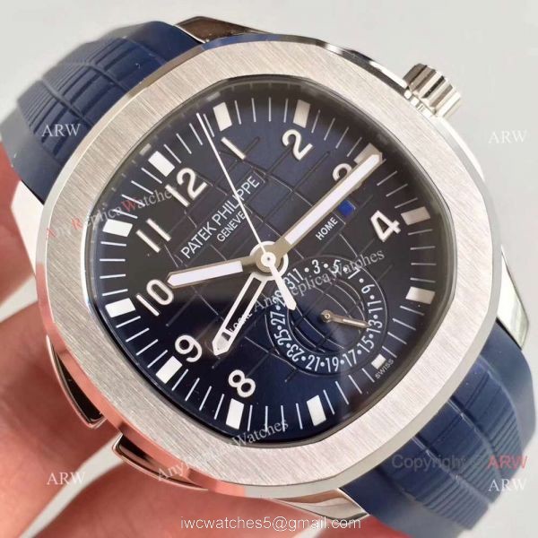Replica Swiss Patek Philippe Travel Time Watch SS Blue Rubber Strap 6