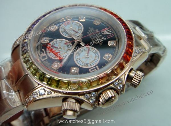 Replica Rolex Daytona Rainbow Watch Rose Gold Diamond Bezel Sapphire glass 6