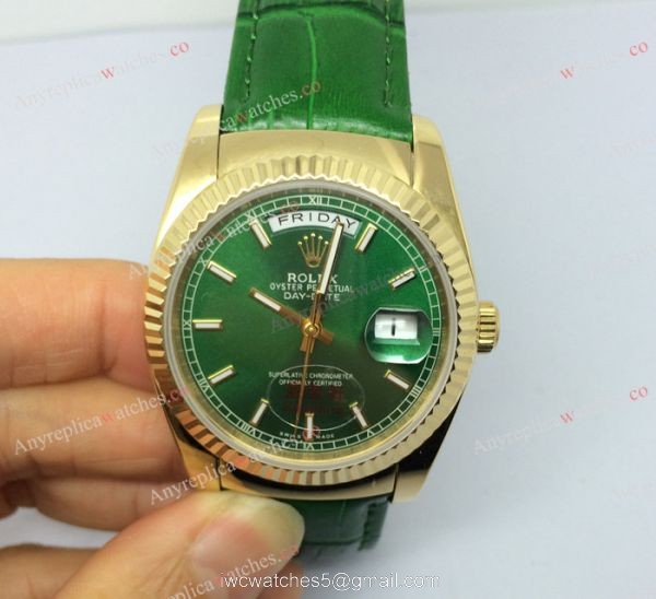 Rose Gold Green Face Rolex Replica Day Date Watch 36mm 6