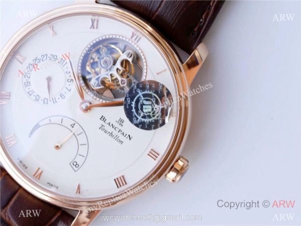 Best 1:1 Copy JB Factory Blancpain Villeret REAL Tourbillon 8 Jours Watch Rose Gold 6