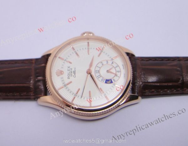 Rolex Cellini DUAL TIME Rose Gold Case White Face Copy Watch 6