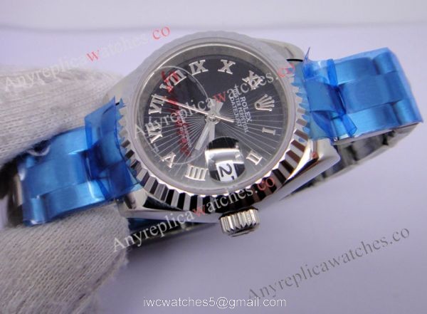 Replica Rolex Datejust Men Watch SS Black Sunburst Dial 6