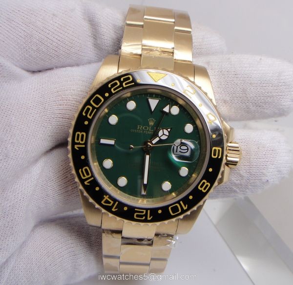 Replica Yellow Gold Rolex GMT-MASTER II Watch SS Green Face 6