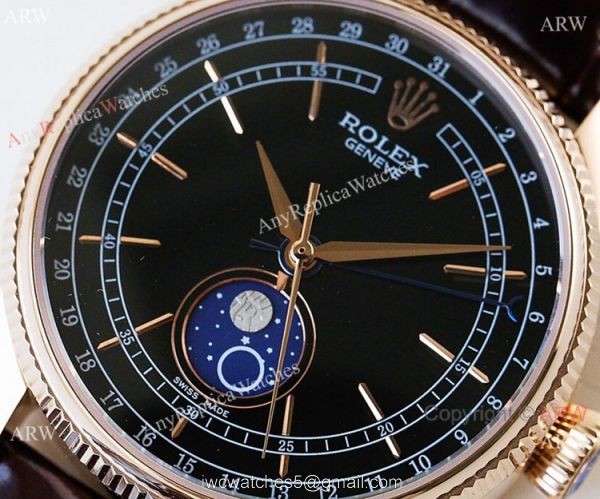 SWISS Rolex Cellini Moonphase Replica Watch Rose Gold 3195 6